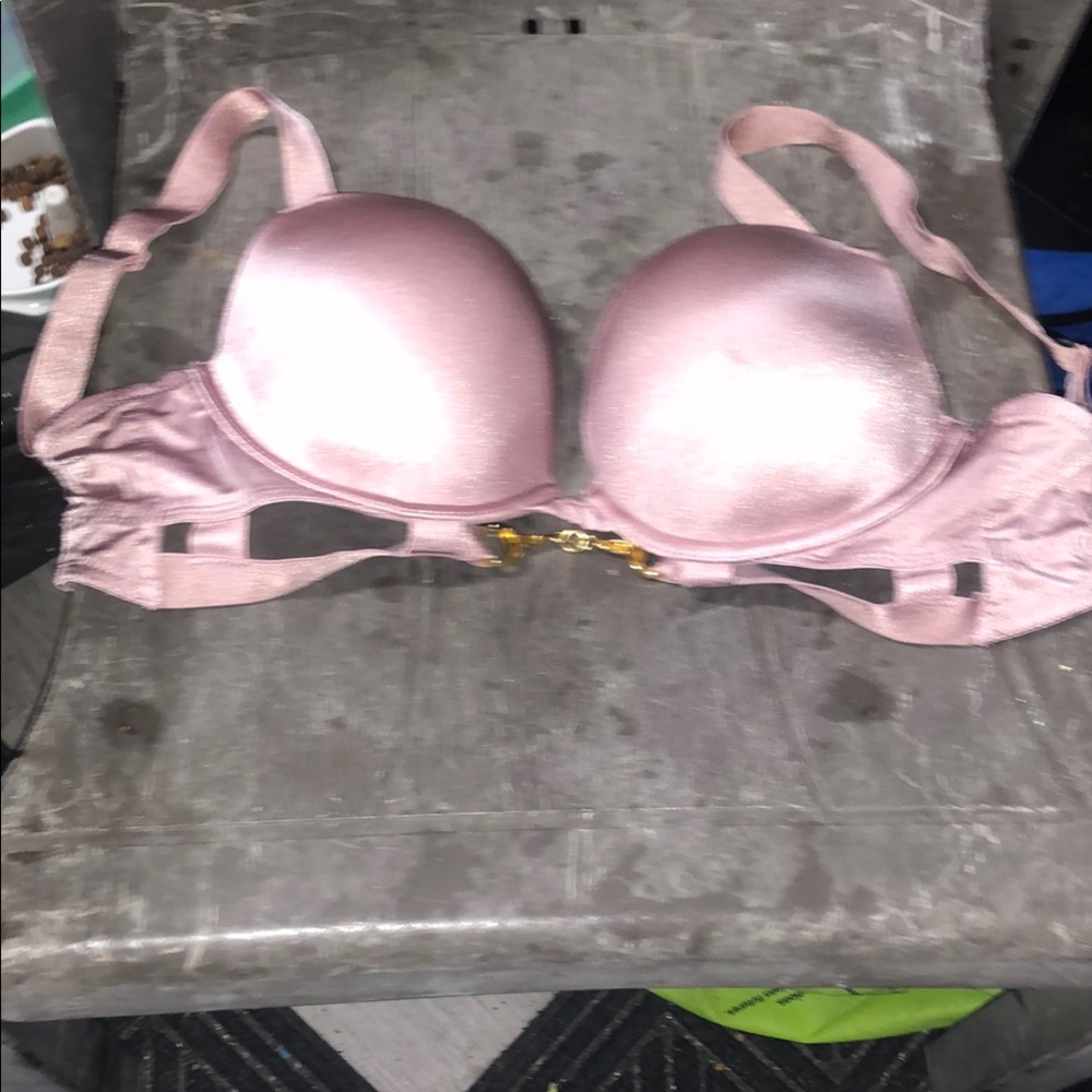 Pink Satin Bra with Gold Accent